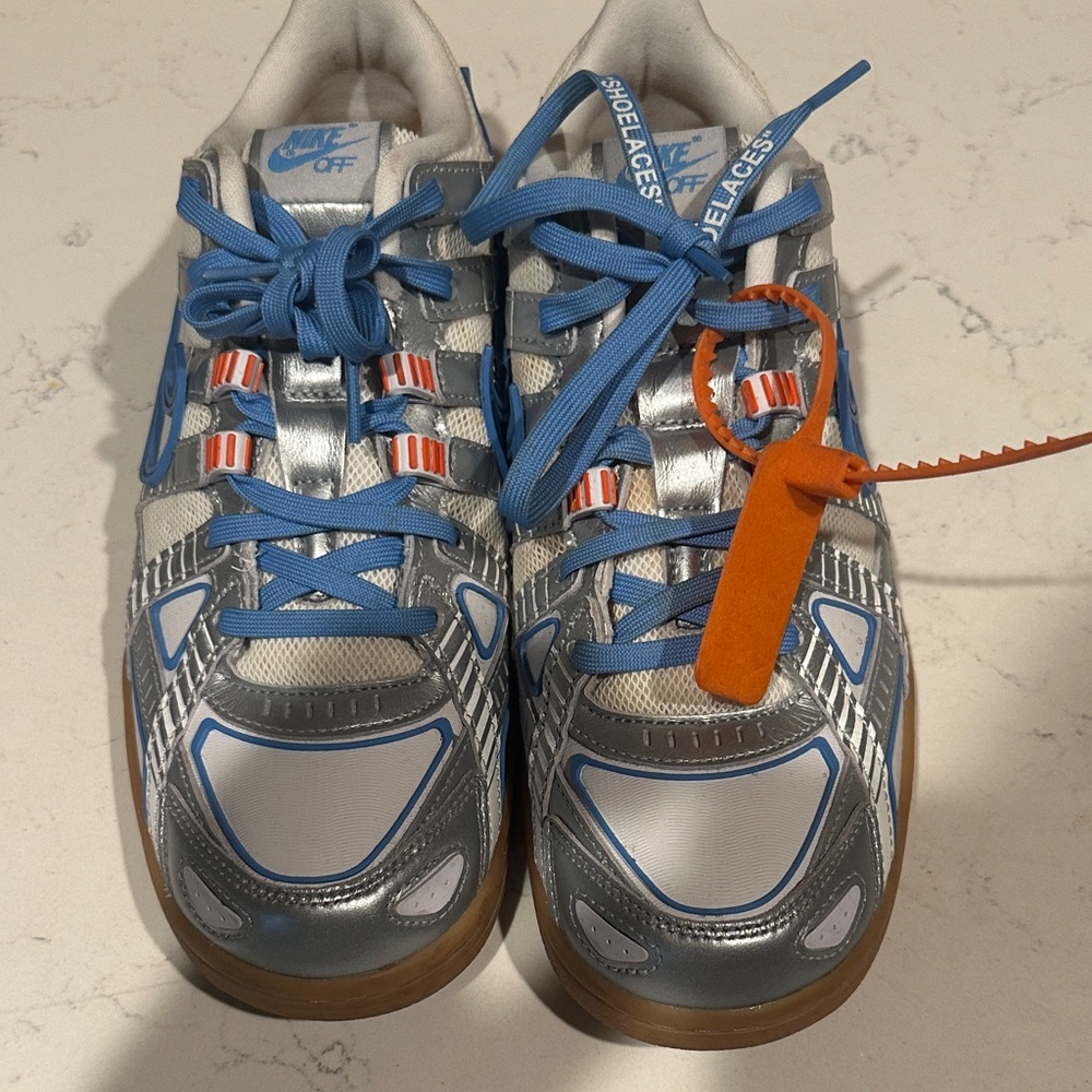 Off-White Silver and Blue Athletic Shoes
